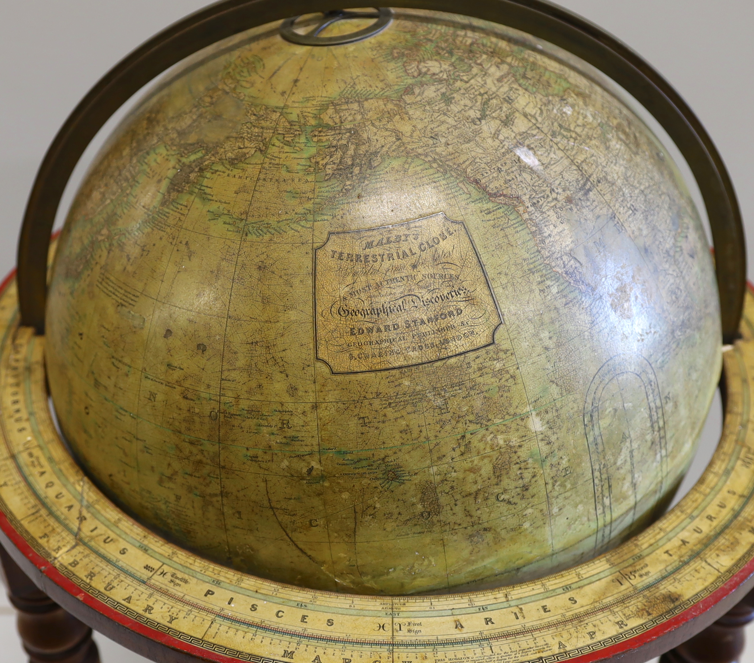A 19th century Malby 18 inch library globe on stand